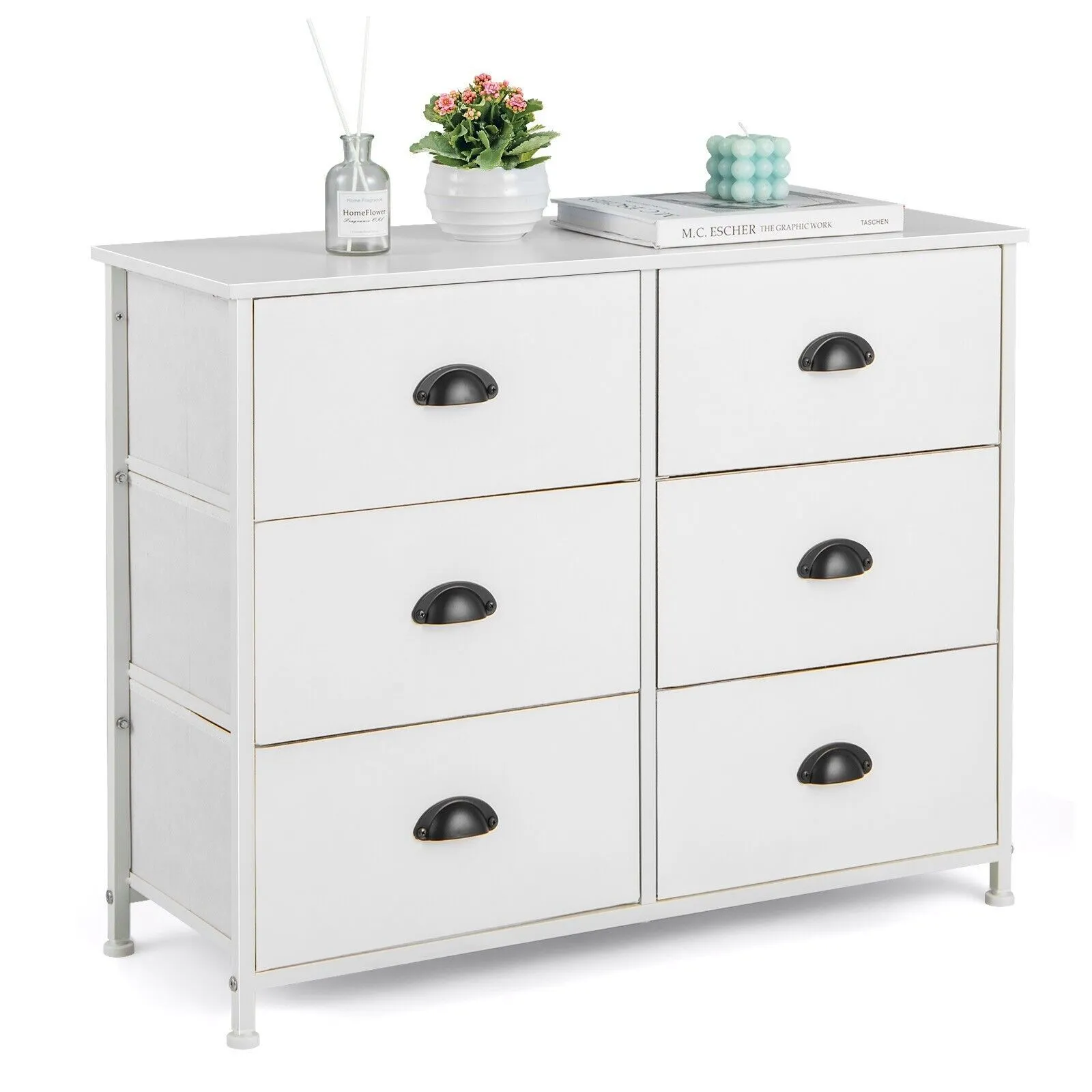 Costway 6 Drawers Dresser Organizer 2-Tier Fabric Storage Organizer Chest of Drawers in White