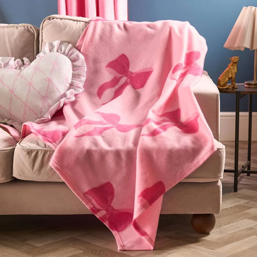OHS Bows Polar Fleece Soft Warm Throw Blanket in Pink