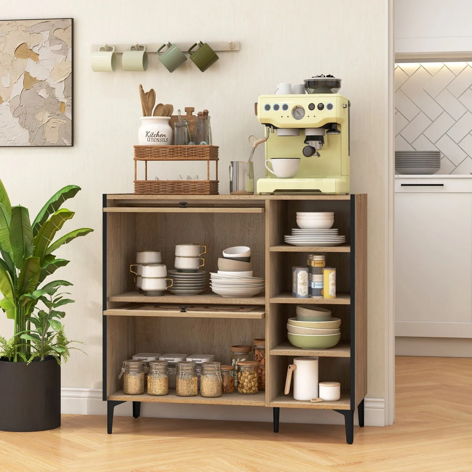 Costway Shoe Storage Cabinet Freestanding Shoe Organizer w/ Flip Doors-Oak in Light Oak 3
