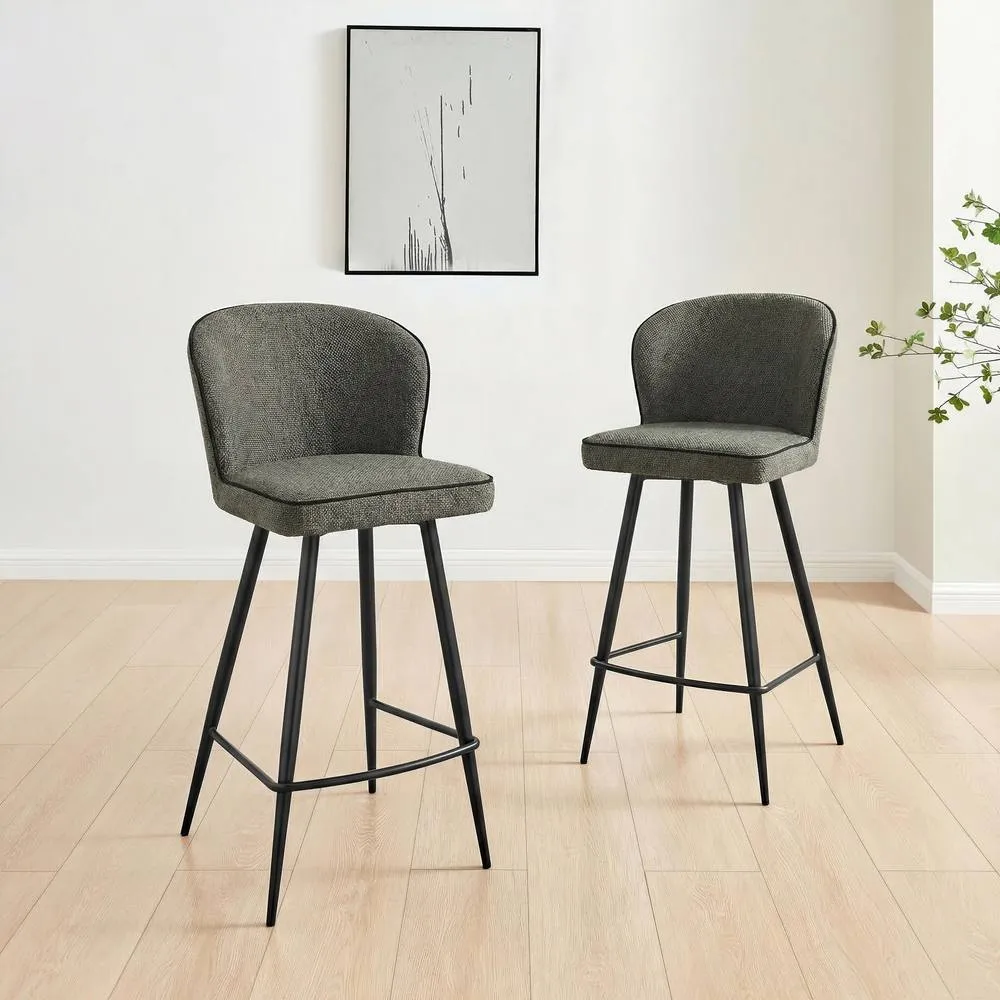 FurnitureboxUK 2x Catriona Grey Fabric Bar Chairs 2