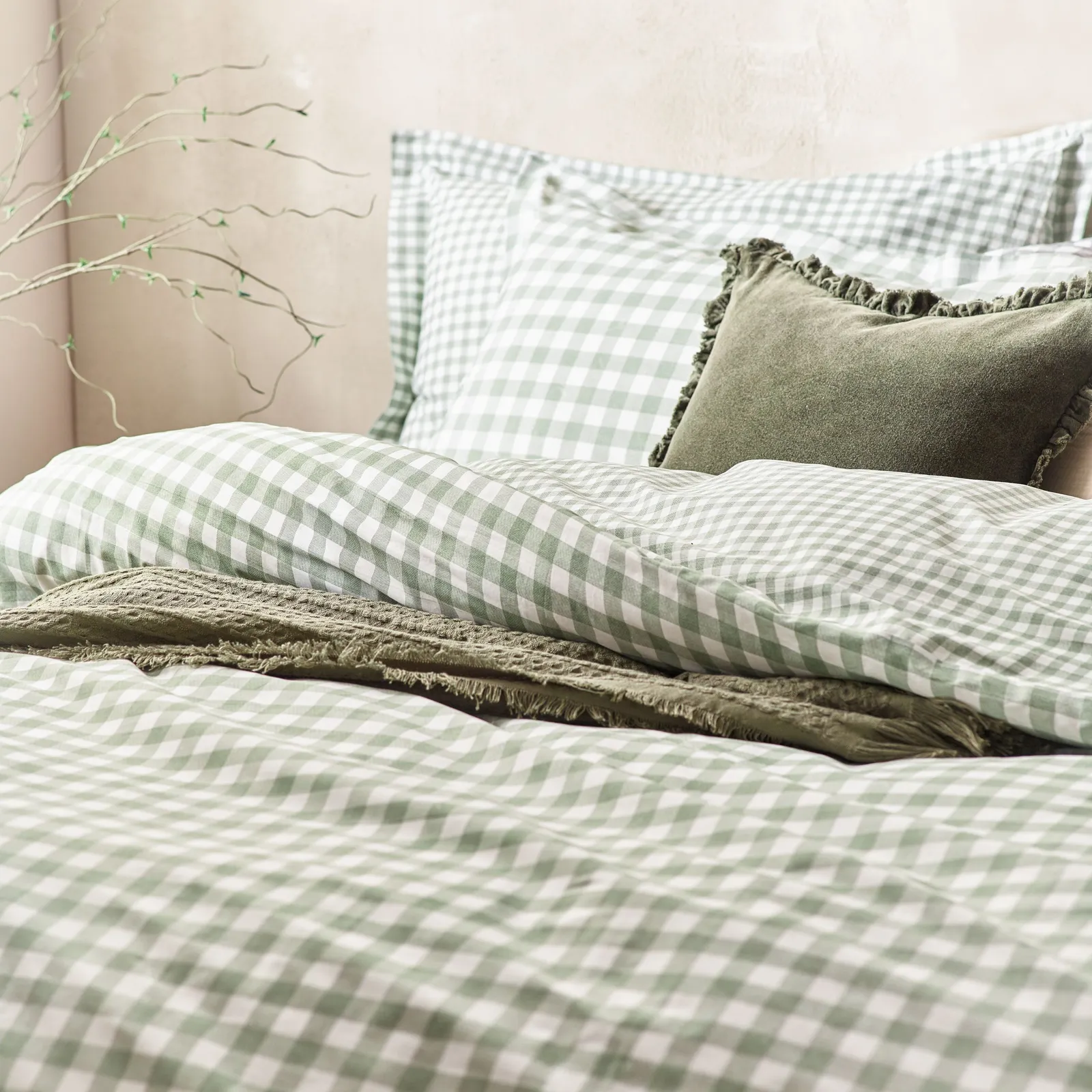 Yard Barton Gingham Check Reversible Duvet Cover Set in Green 2
