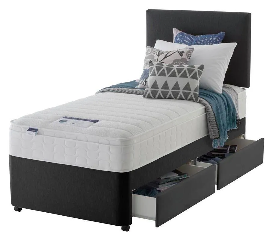 Silentnight Travis Memory 2 Drw Charcoal Divan Bed - Single