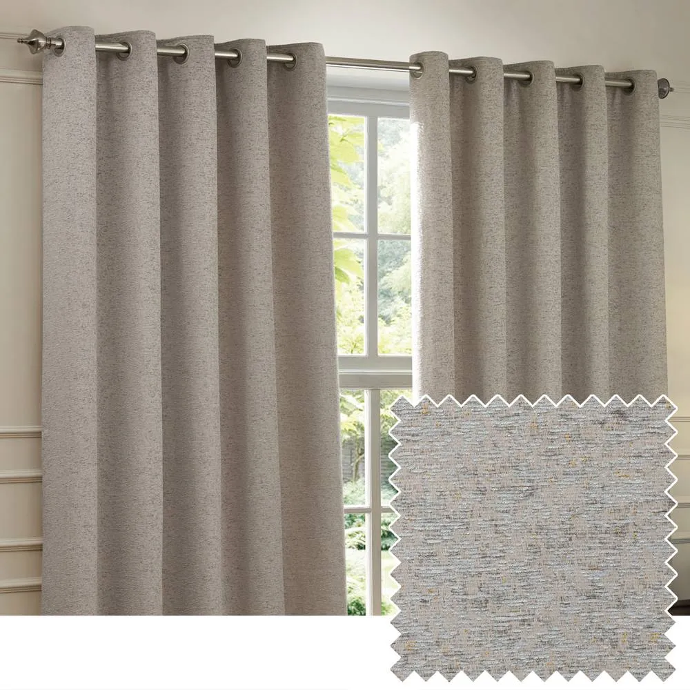 Paoletti Galaxy Velvet Chenille Eyelet Curtain Pair in Silver 1