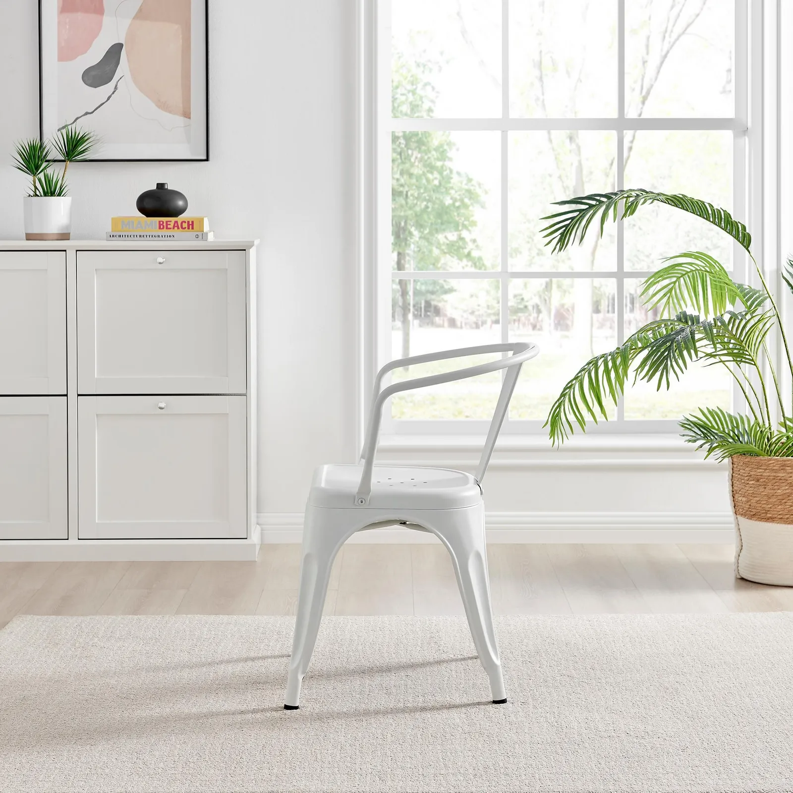 FurnitureboxUK Set of 2 Colton Industrial Steel Stackable Tolix Style Dining Chairs with Arms in White 5