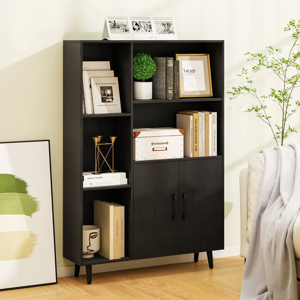 Costway Bookcase 119 cm Floor Bookshelf w/ 5 Open Compartments in Black 4