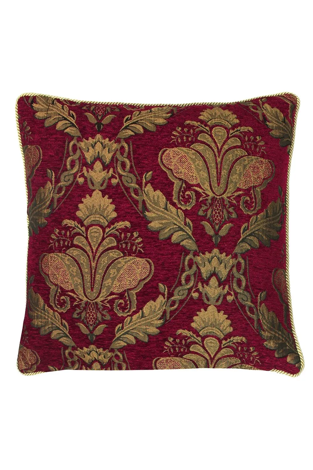 Paoletti Shiraz Traditional Jacquard Pipe Trimmed Cushion in Burgundy