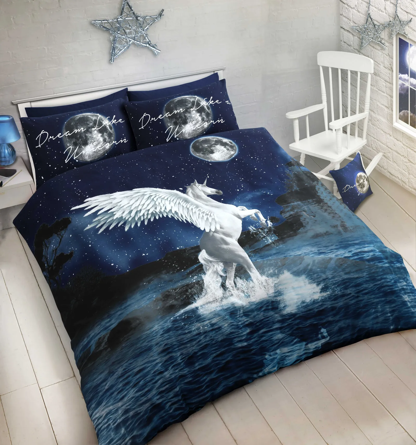 Velosso Dream Like A Unicorn Cotton Rich Printed Duvet Cover & Pillowcase Set in Pink