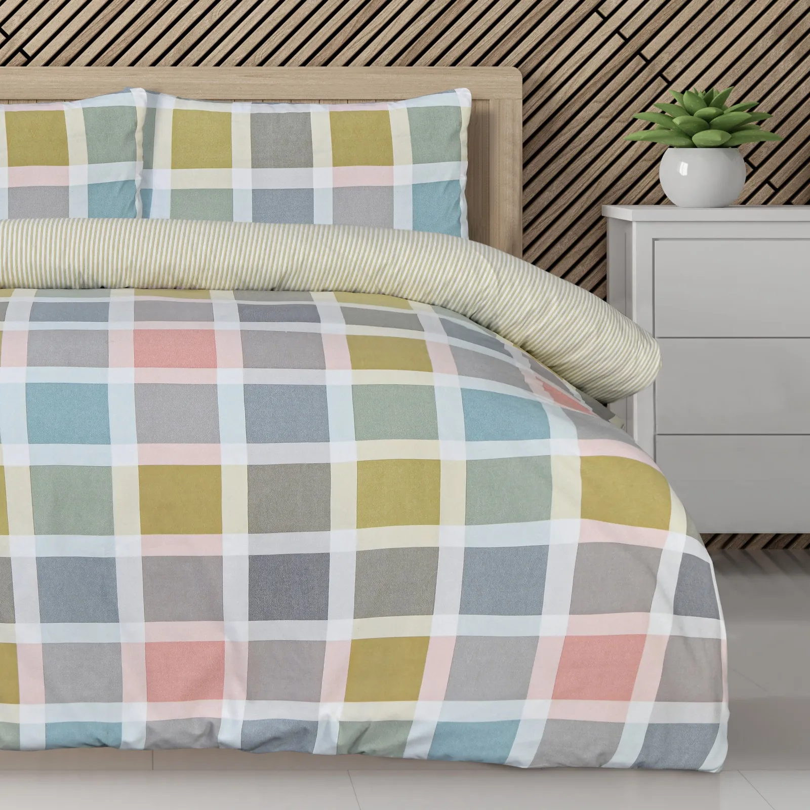 Smart Living Luxury Super Soft Crosshatch Check Reversible Complete Bedding Set 6