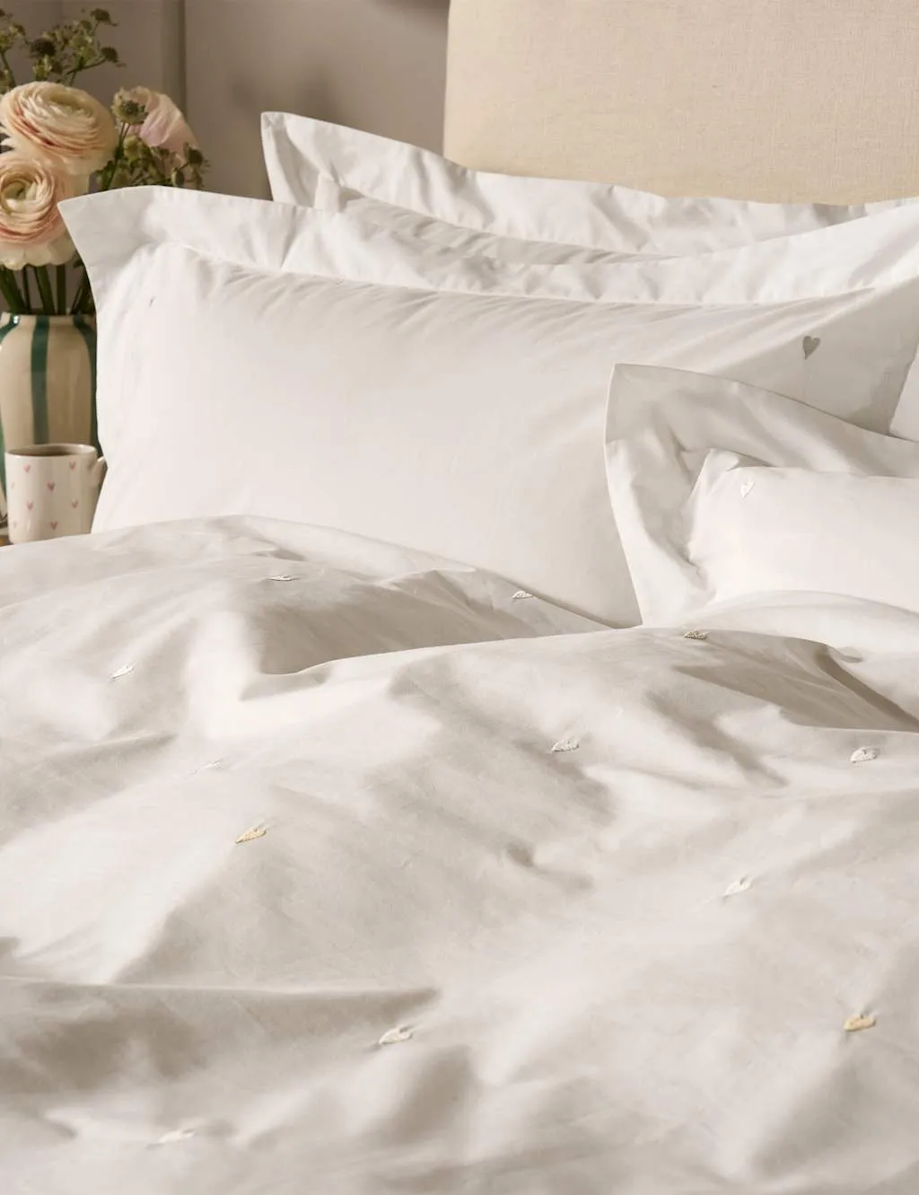 Sophie Allport 2 Pack Pure Cotton Love Hearts Embroidered Pillowcases White