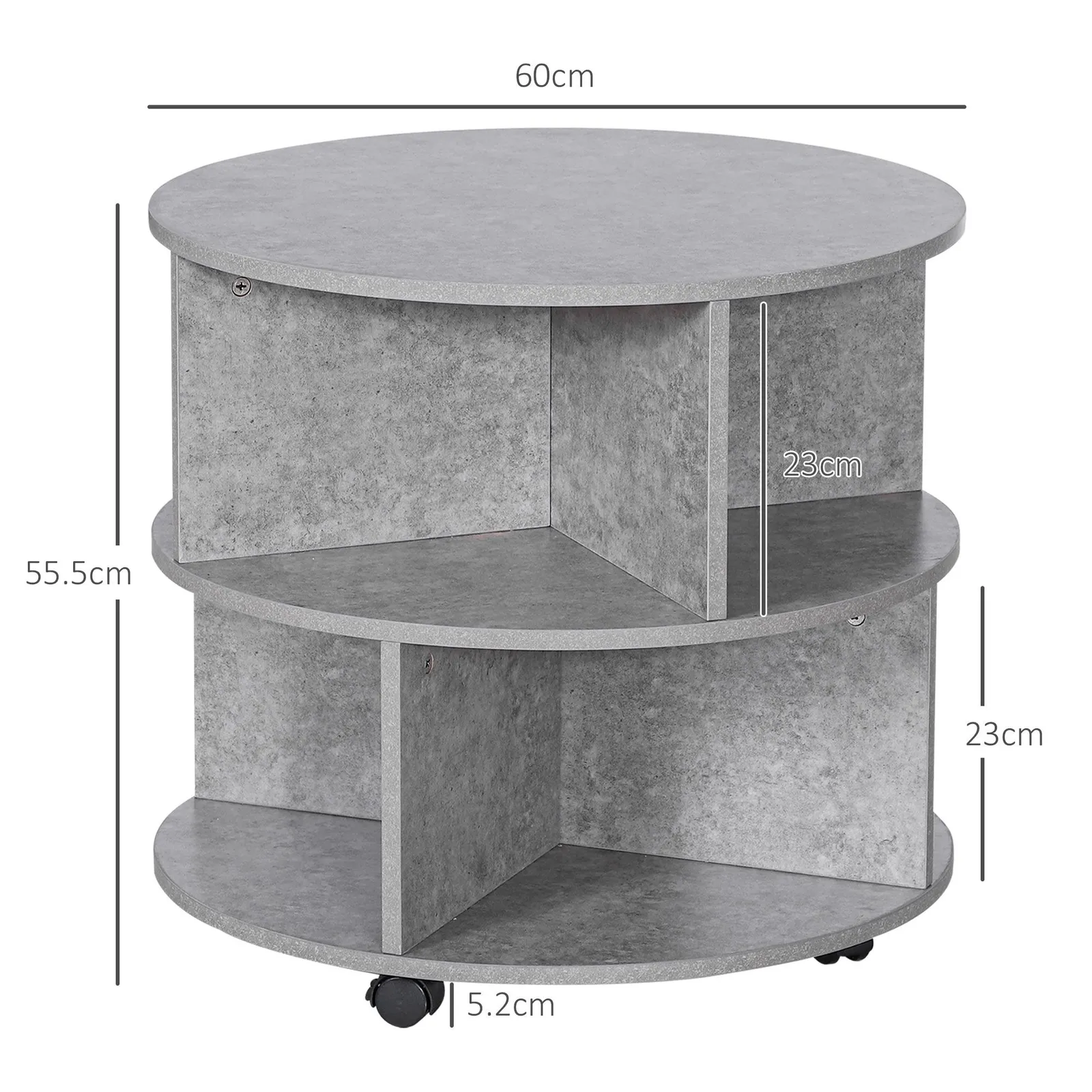 HOMCOM 2 Tier Round Coffee Tea Table End Side Desk Sector Divider Shelves in Grey 3