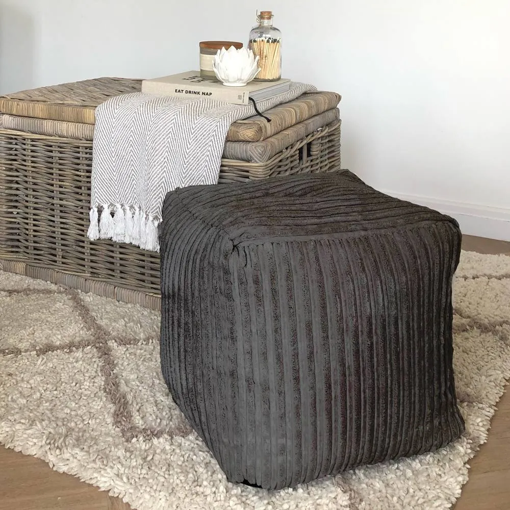rucomfy Beanbags rucomfy Indoor Jumbo Cord Bean Bag Footstool - Cube Pouffe in Grey