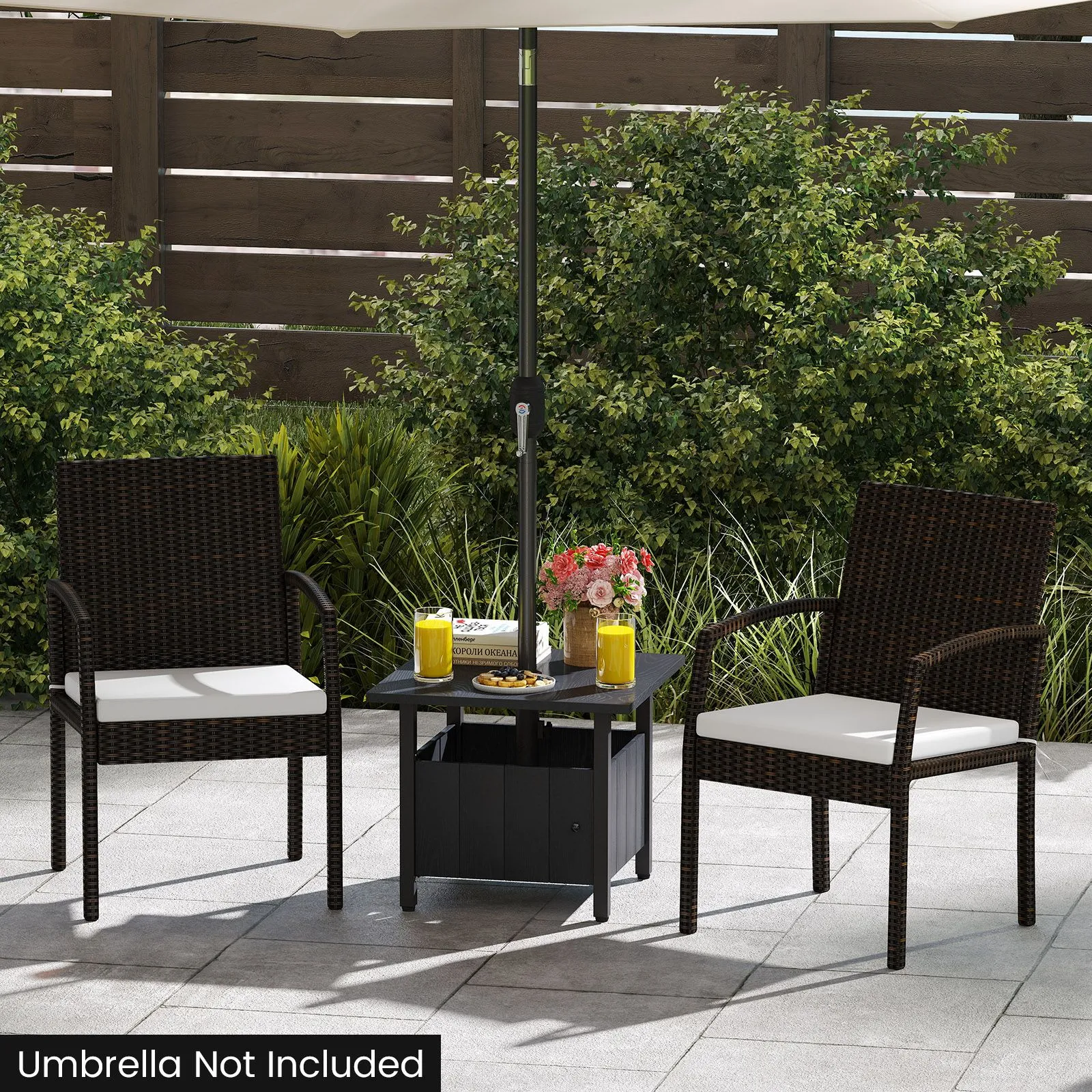 Costway Outdoor Side Table Patio Umbrella Table Base Stand w/ 2 Sand Bags in Black 6