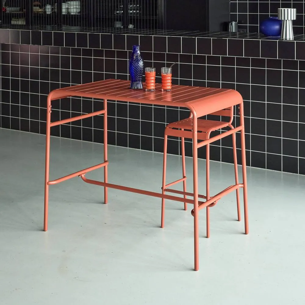 sweeek 4-seater metal garden bar table in Terracotta 5