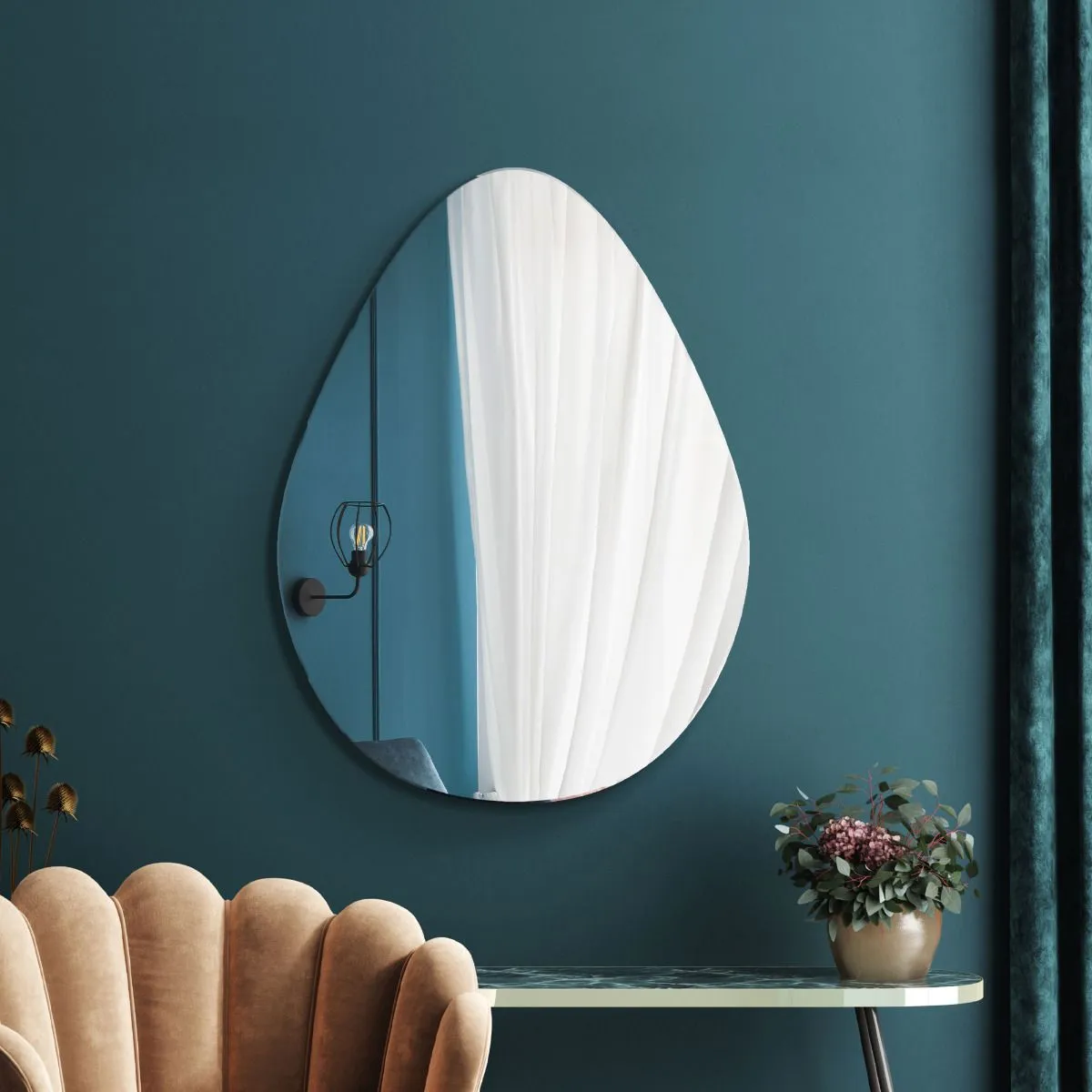 MirrorOutlet The Lapillus - Frameless Pebble Wall Mirror 30" X 20" (76CM X 50CM) in Silver 5