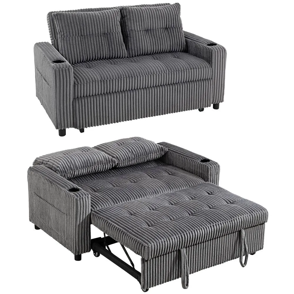 HOMCOM 2 Seater Sofa Bed, Click Clack Pull Out Bed Settee, Charcoal Grey in Dark Grey 2