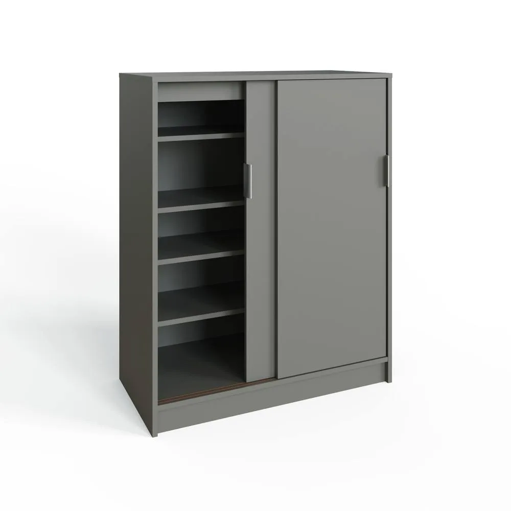 GFW Leighton Sliding Door Shoe Cabinet in Grey 3