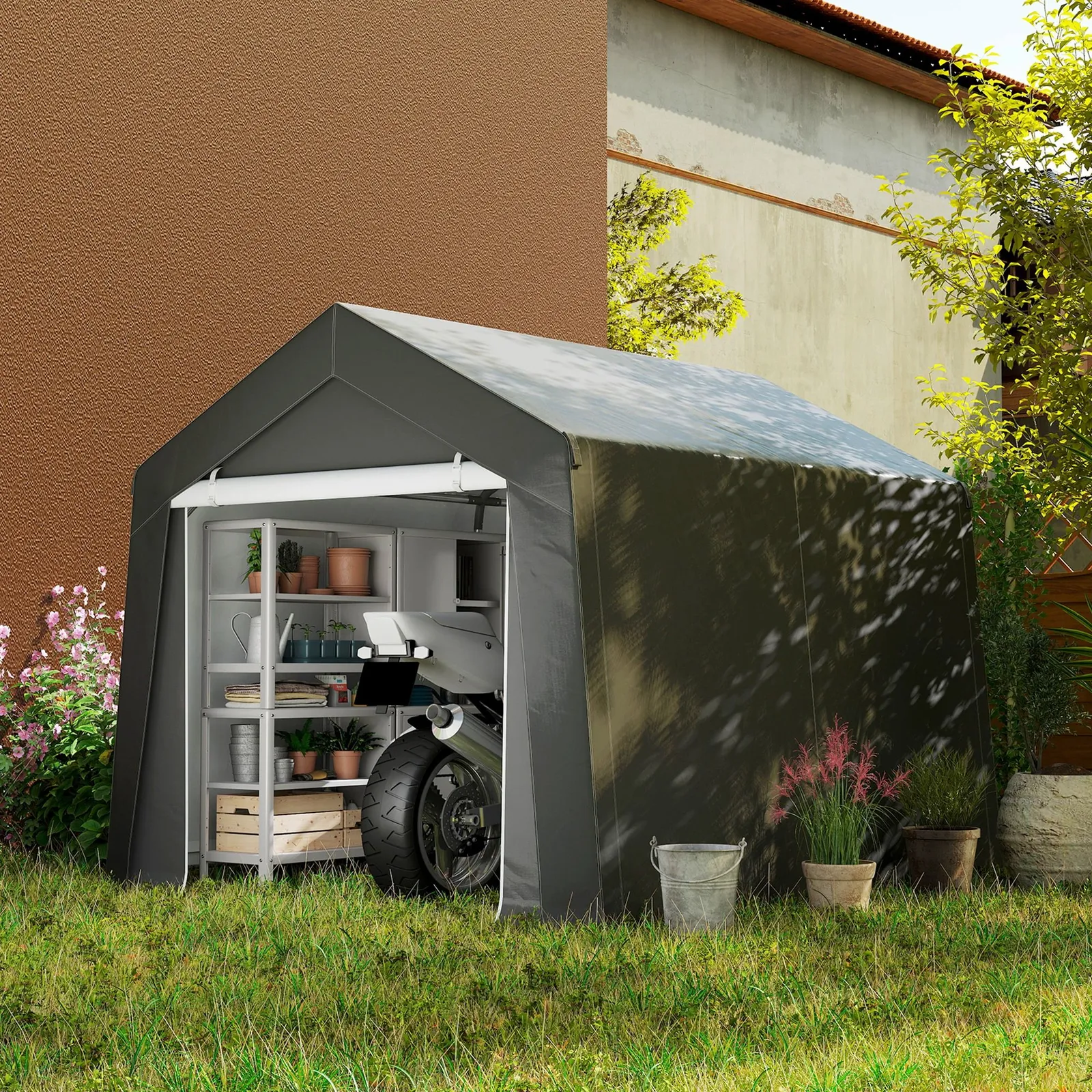 OUTSUNNY 3 x 3(m) Portable Shed, Waterproof & Heavy Duty Dark Grey