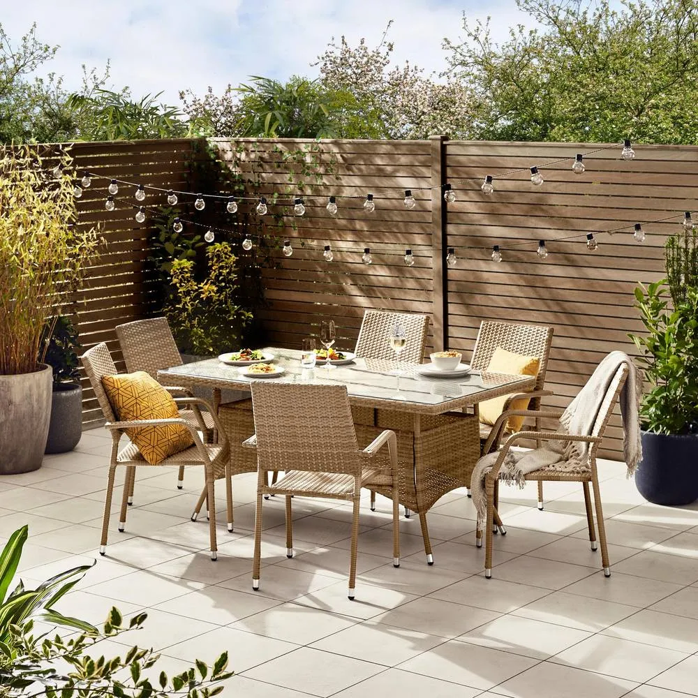 FurnitureboxUK Antigua 6 Seater Rattan Outdoor Garden Dining Set, PE Rattan, 6 Seat Garden Table & Chair Set, Weather Resistant in Beige 1