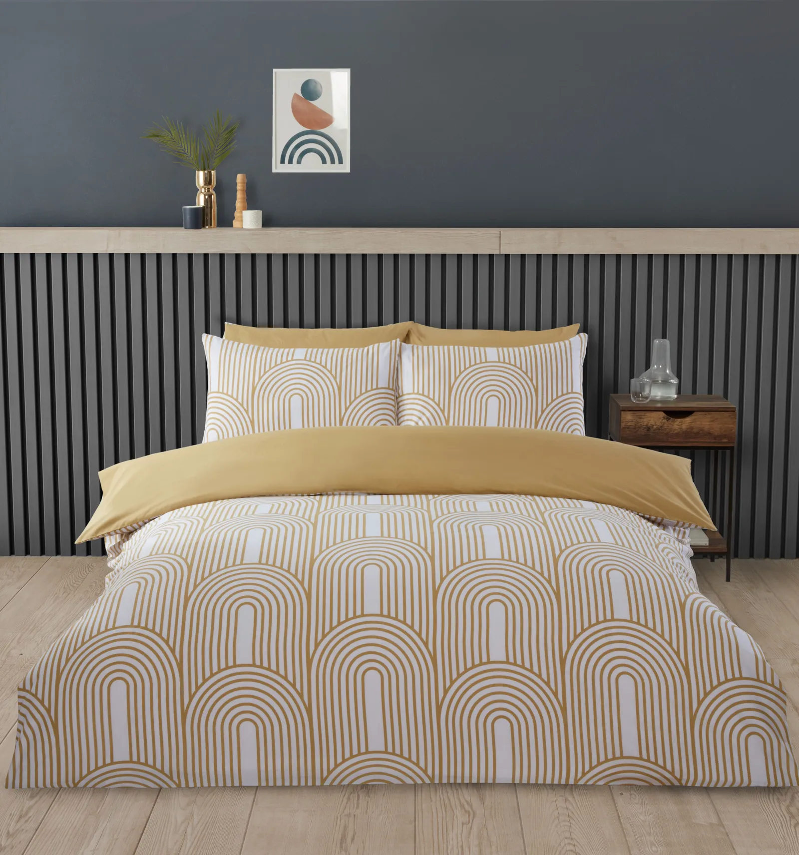Rapport Home Arches Geometric Polycotton Duvet Cover Set With Pillowcase in Yellow 1