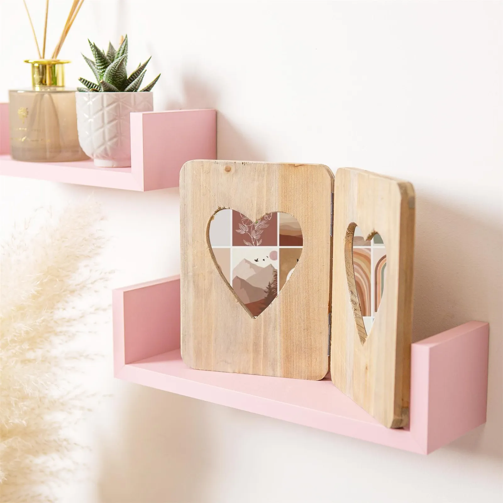 Nicola Spring Rustic Hearts Folding 2 Photo Frames - 4 x 6" - Pack of 5 in Natural 5
