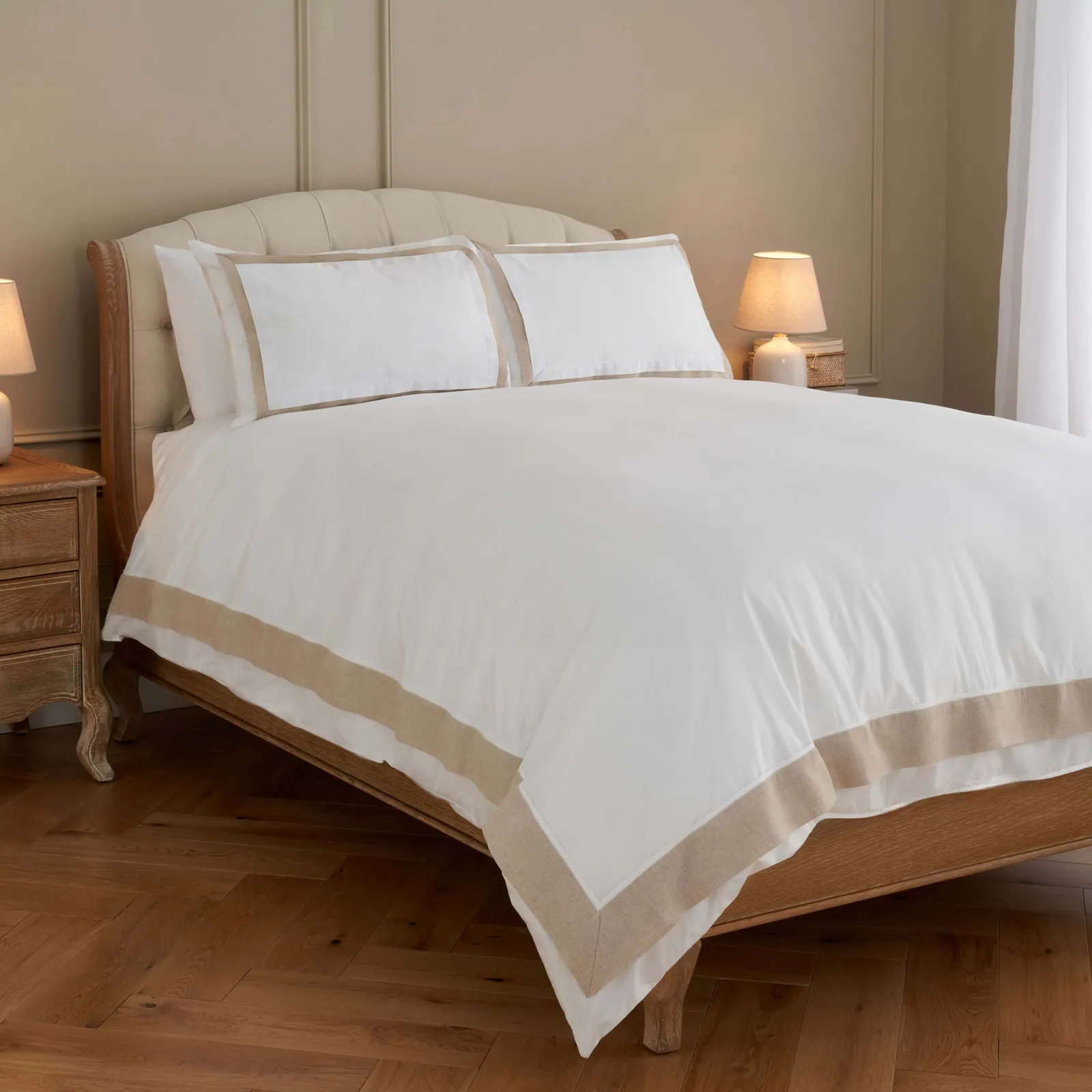 Natural Collection Linen Border Duvet Cover, Natural, Double