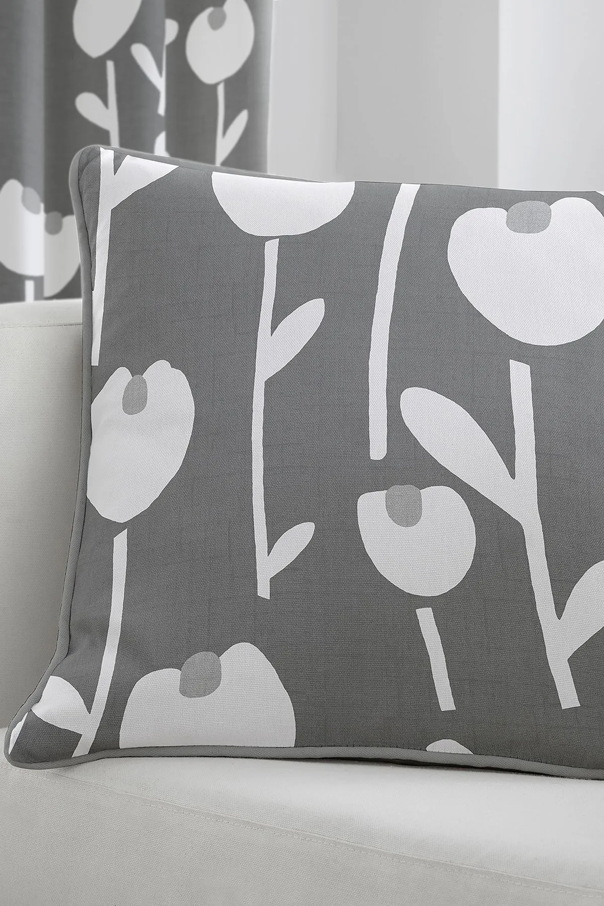 Fusion 'Alabar' 100% Cotton floral Silhouette Print Filled Cushion in Grey 2