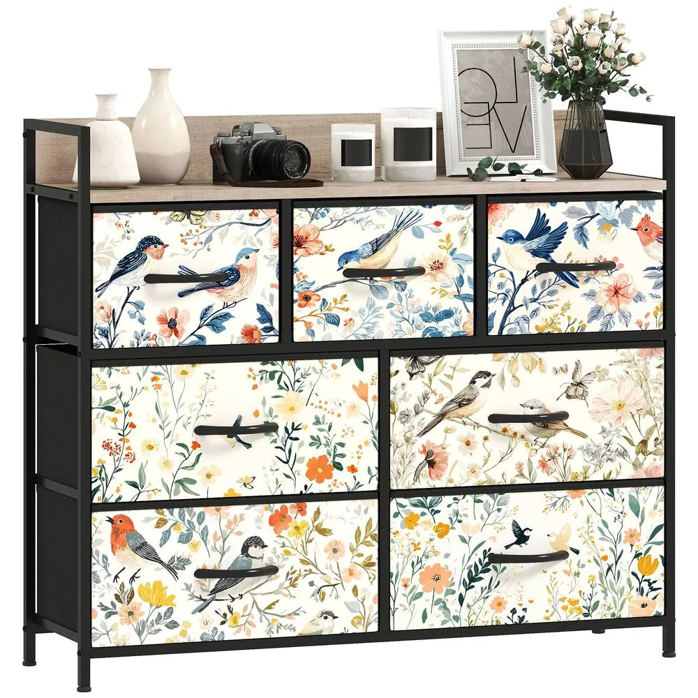 HOMCOM Chest of Drawers, Fabric Dresser with Open Shelf 2