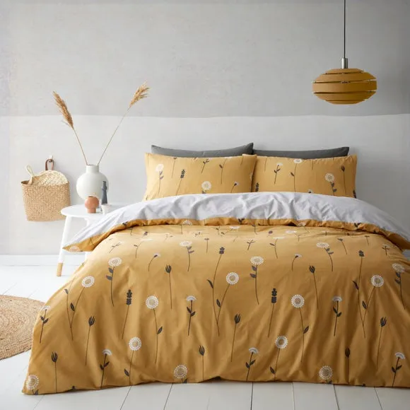 Scandi Floral Grey Duvet Cover and Pillowcase Set 2