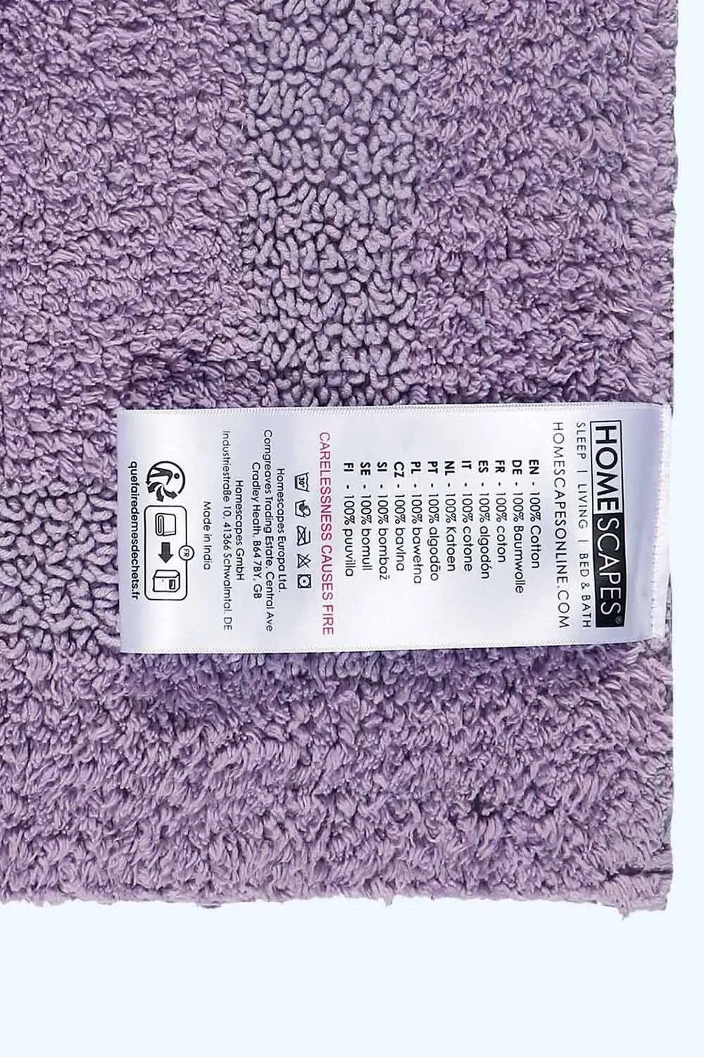 Homescapes Luxury Square Bath Mat 1600GSM 100% Cotton Reversible Shower Mat, 50cm in Lilac 3