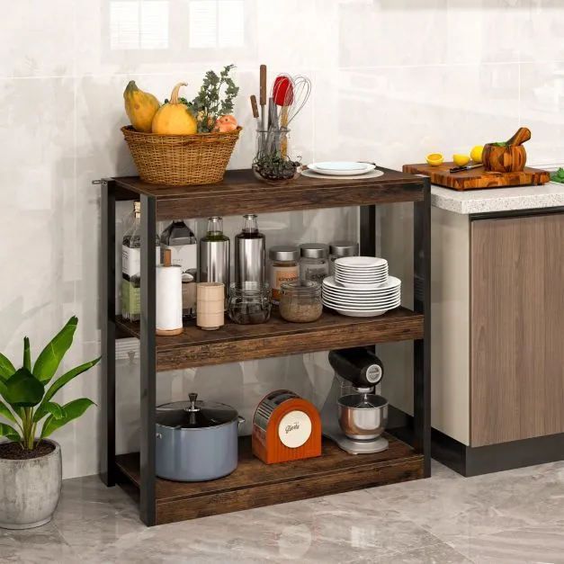 Costway 3 Tier Bookshelf Wooden Bookcase with Dual Anti-Tipping Kits Brown 3