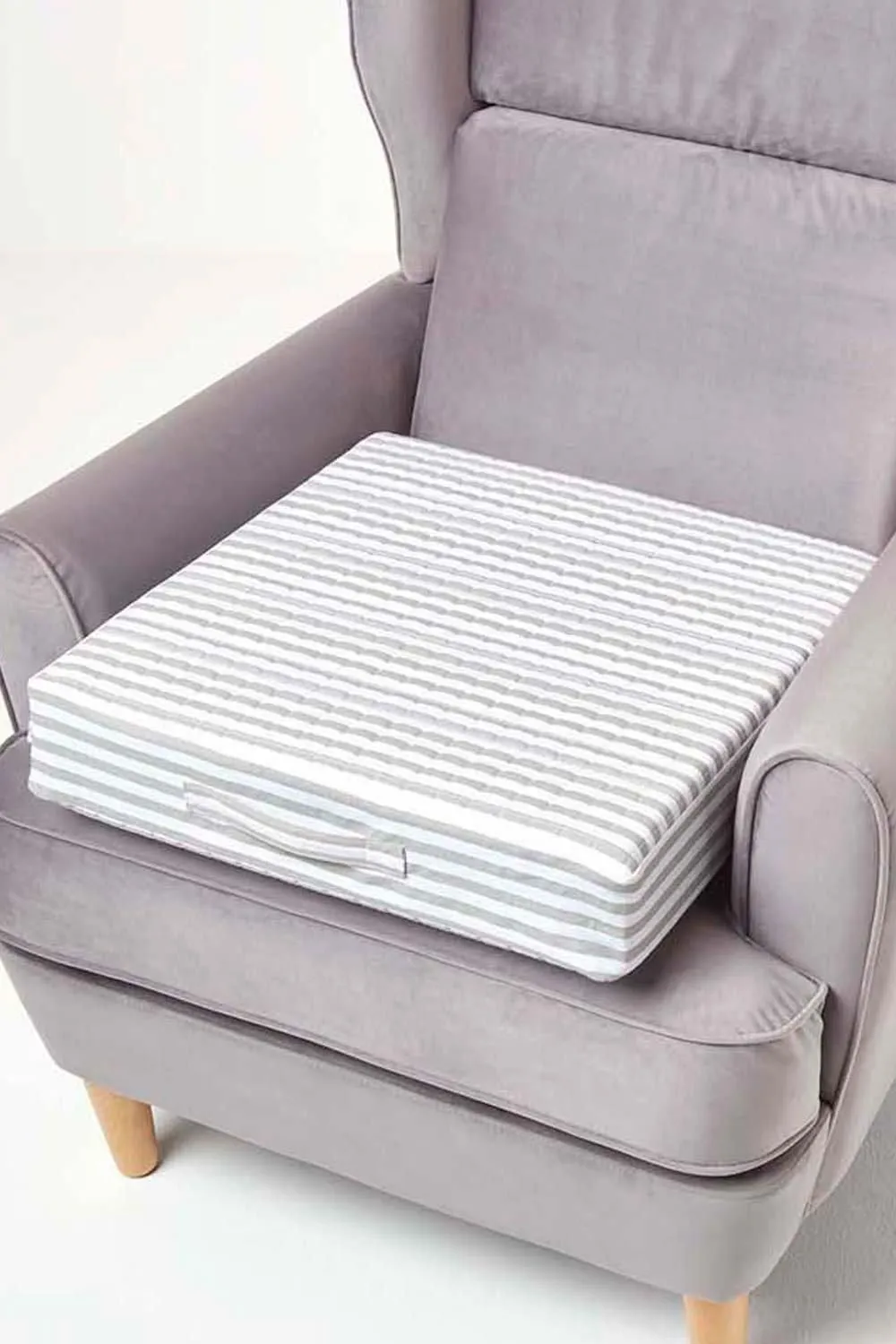 Homescapes Quilted Cotton Armchair Booster Cushion Cover in Grey 2