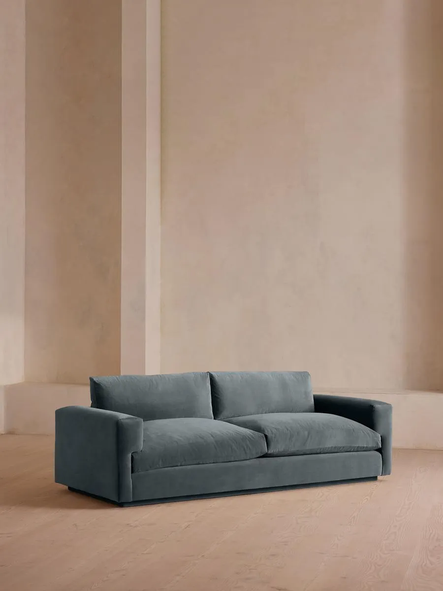 Mossley Three Seater Sofa, Velvet, Grey Blue