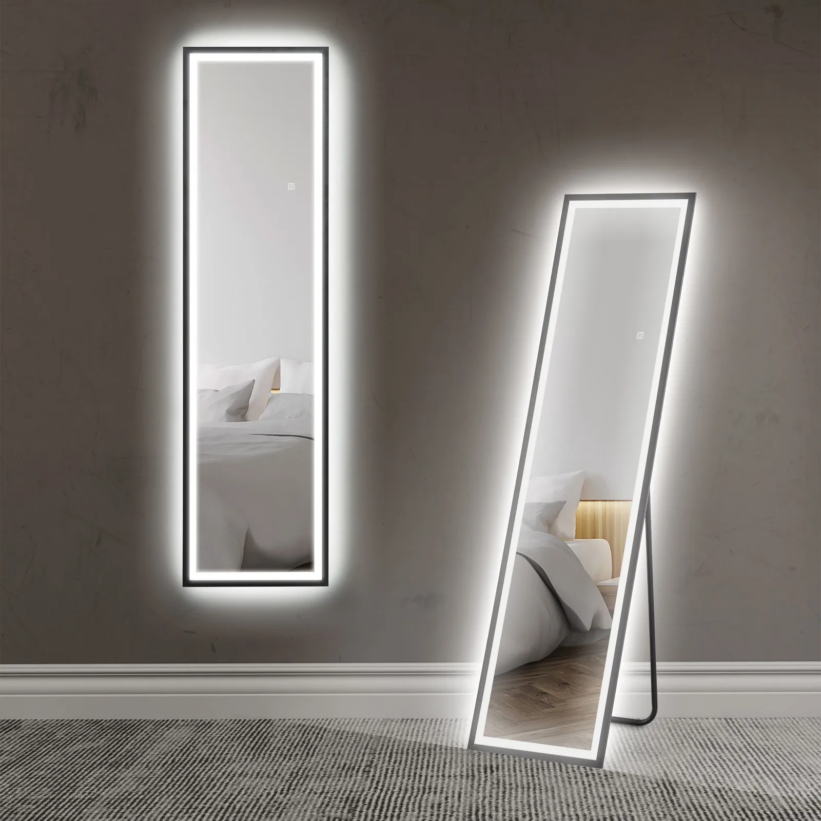 HOMCOM 150 x 40cm Full Length Mirror w/ Adjustable Lights Metal Frame Black 2