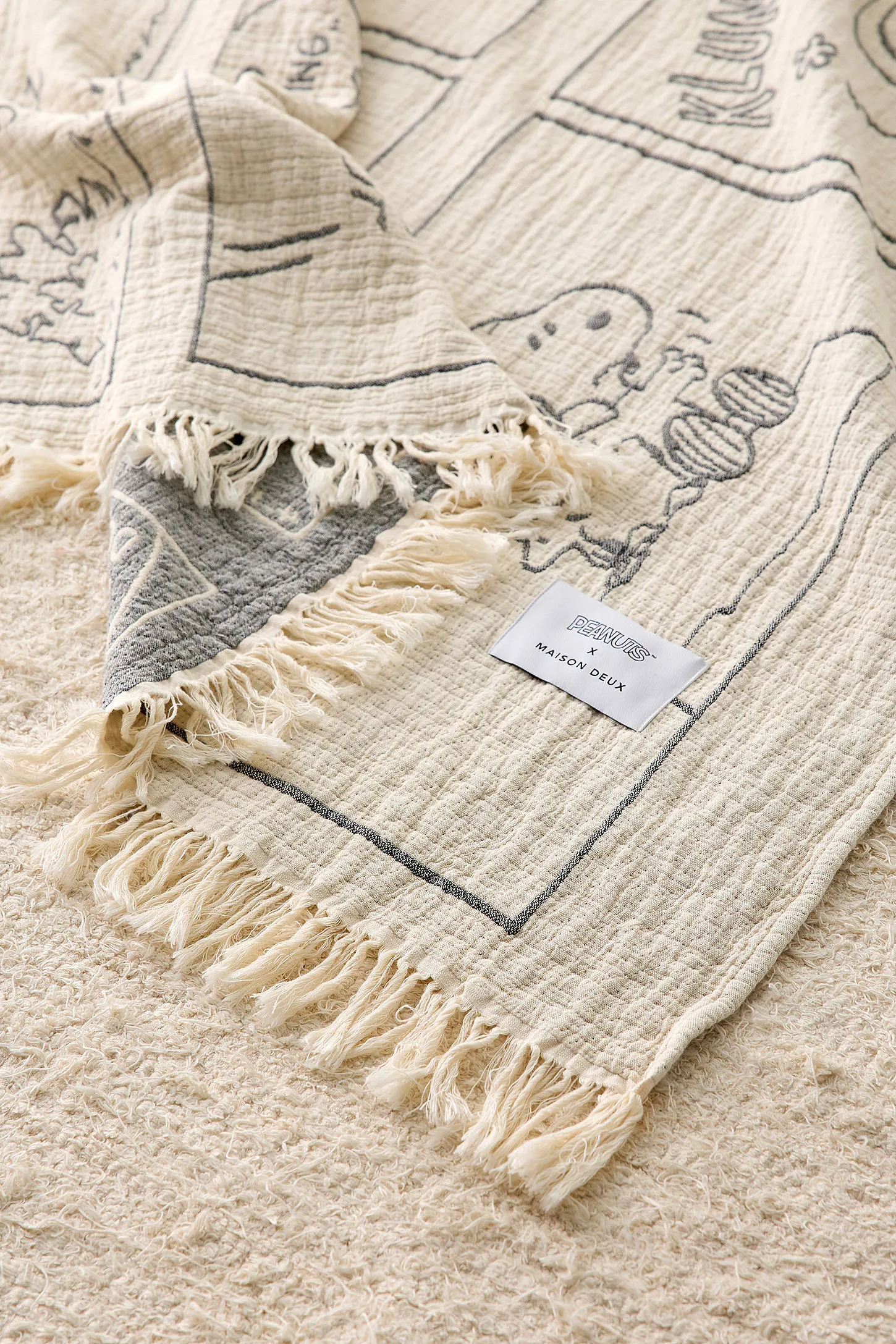 Maison Deux X Peanuts Snoopy Flight School Comic Strip Blanket ALL 3