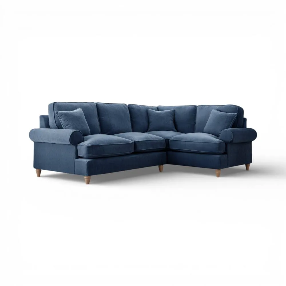 The Great Sofa Company Ezra Right Hand Velvet Corner Sofa - Scroll Arm in Navy 2