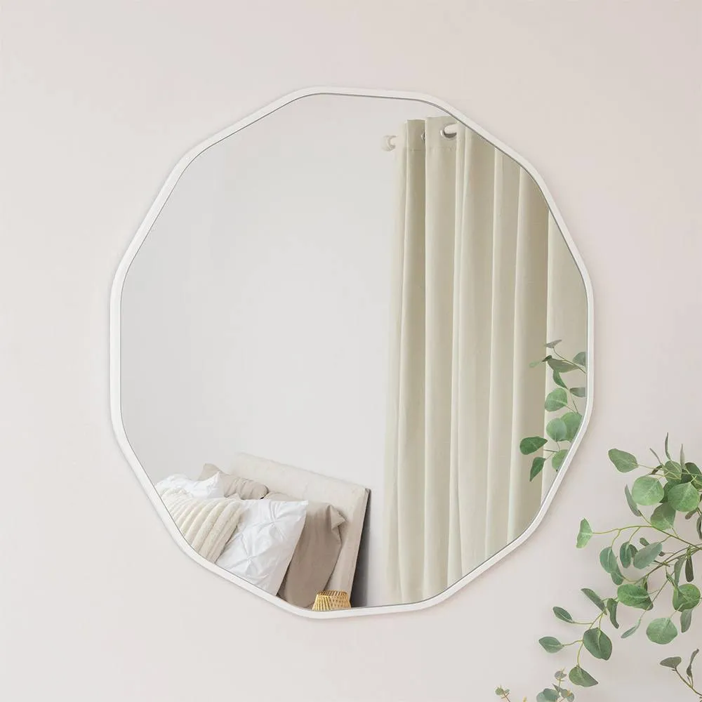 Melody Maison Large Round White Scalloped Wall Mirror - 90cm X 90cm