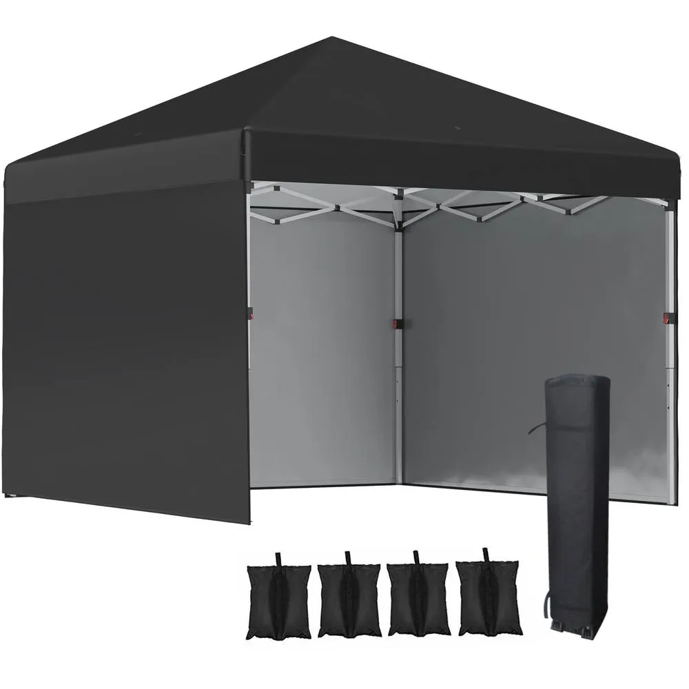 OUTSUNNY 3x3 (M) Pop Up Gazebo Party Tent w/ 2 Sidewalls, Weight Bags in Black 2
