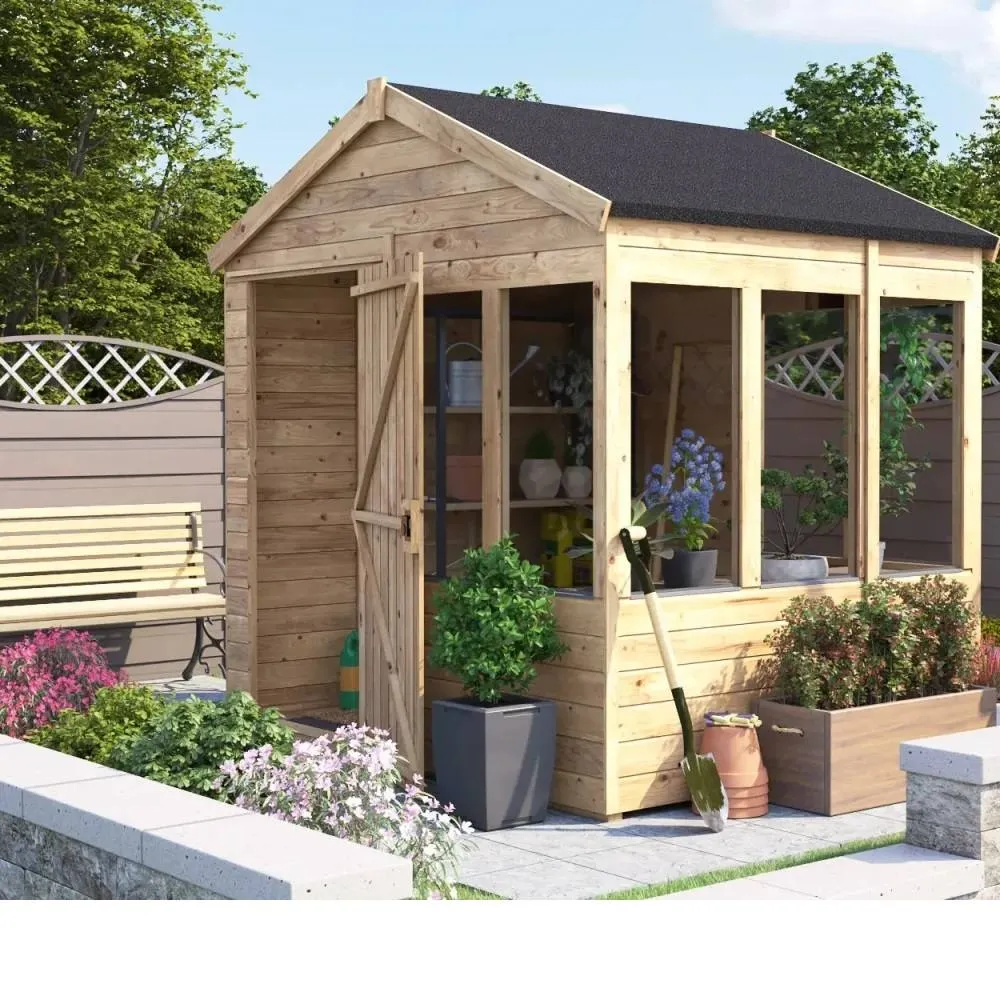 Dunster House Wooden Potting Shed Apex Roof W8' x D6' (W2.4m x D1.8m) Overlord Modular in Brown 3