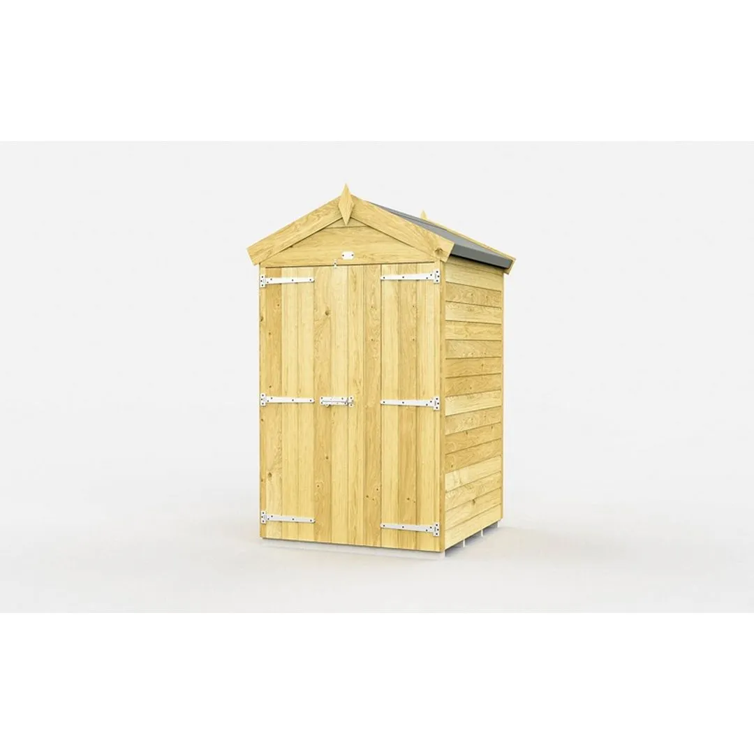 Buttercup Farm 4 x 4 Feet Apex Shed - Double Door W/O Windows - L127 x W118 x H217 cm in Brown