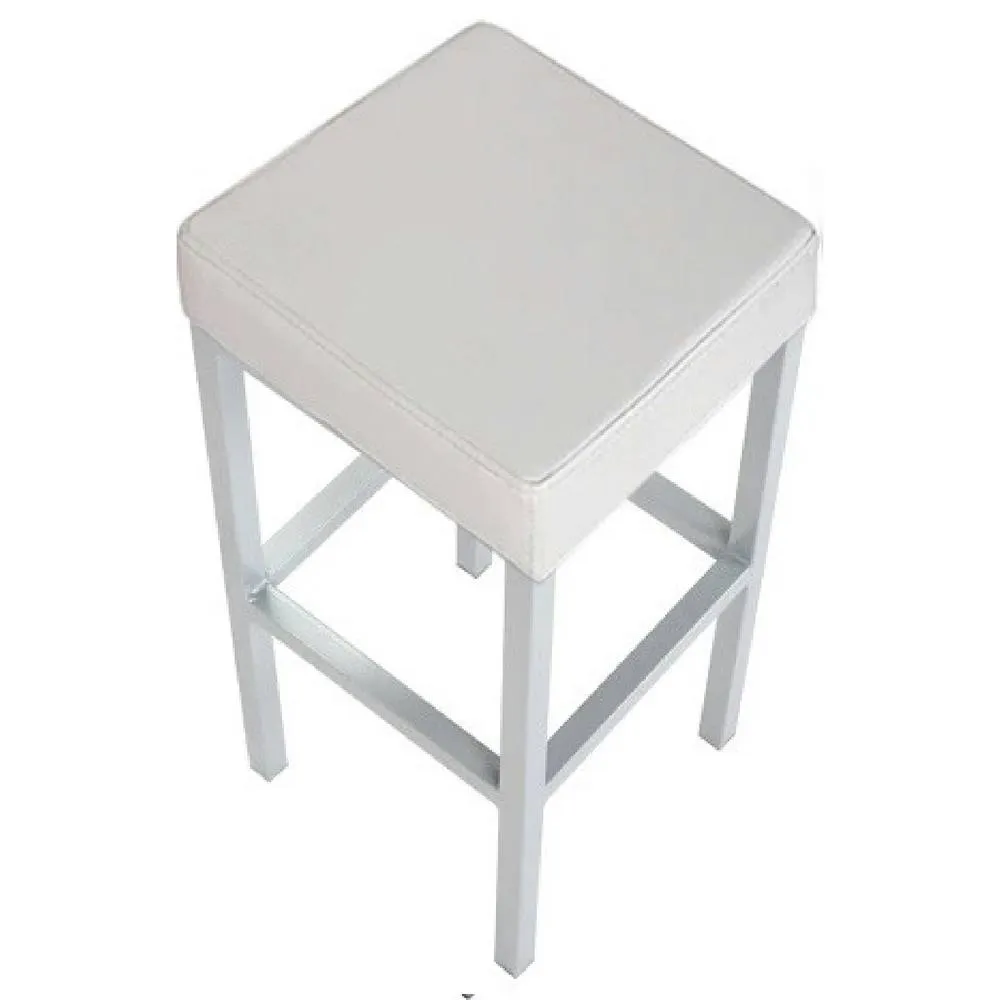 netfurniture Square Cube Shape Kitchen Bar Stool White Padded Seat 5