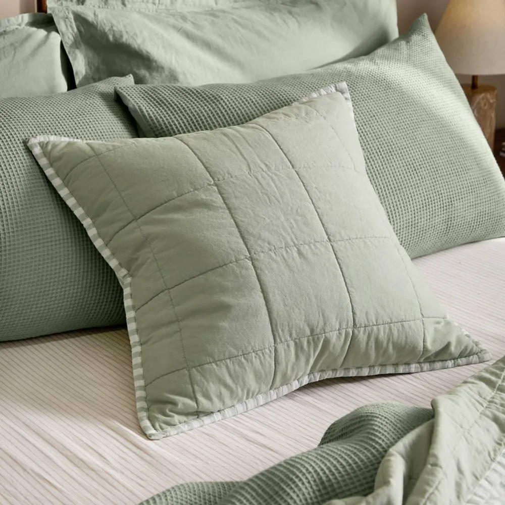 Yard Hebden Striped 100% Cotton Cushion in Pale Green 1