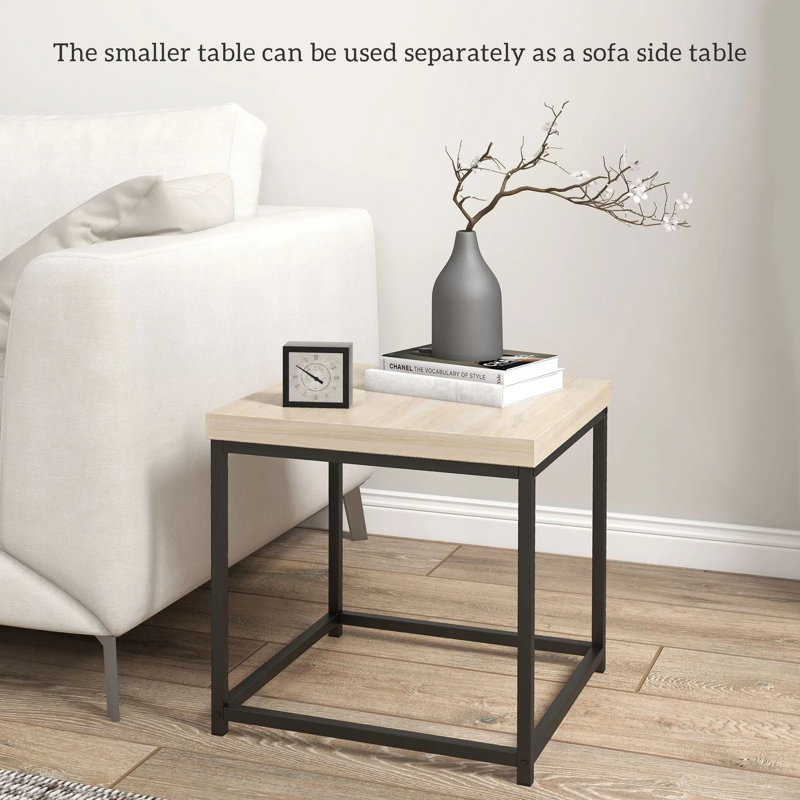 HOMCOM Coffee Table Set of 2, Nest of Tables with 3.5cm Thick Tabletop, Oak in Light Oak 5