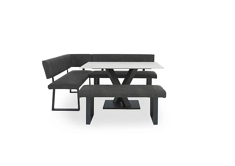 Warrior Crystal White Compact Fixed Dining Table with Left Hand Facing Corner Bench and Standard Bench - White/Grey