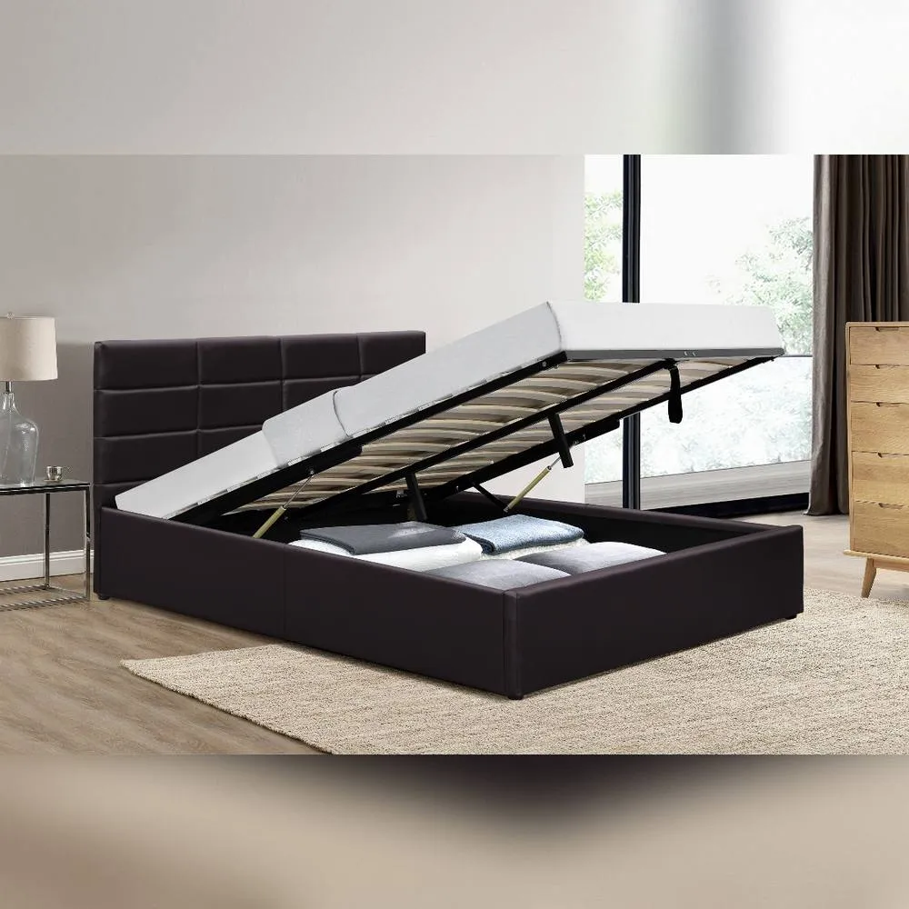 Comfy Living Ltd PU Faux Leather Gas Lift Ottoman Bedframe in Dark Brown 1