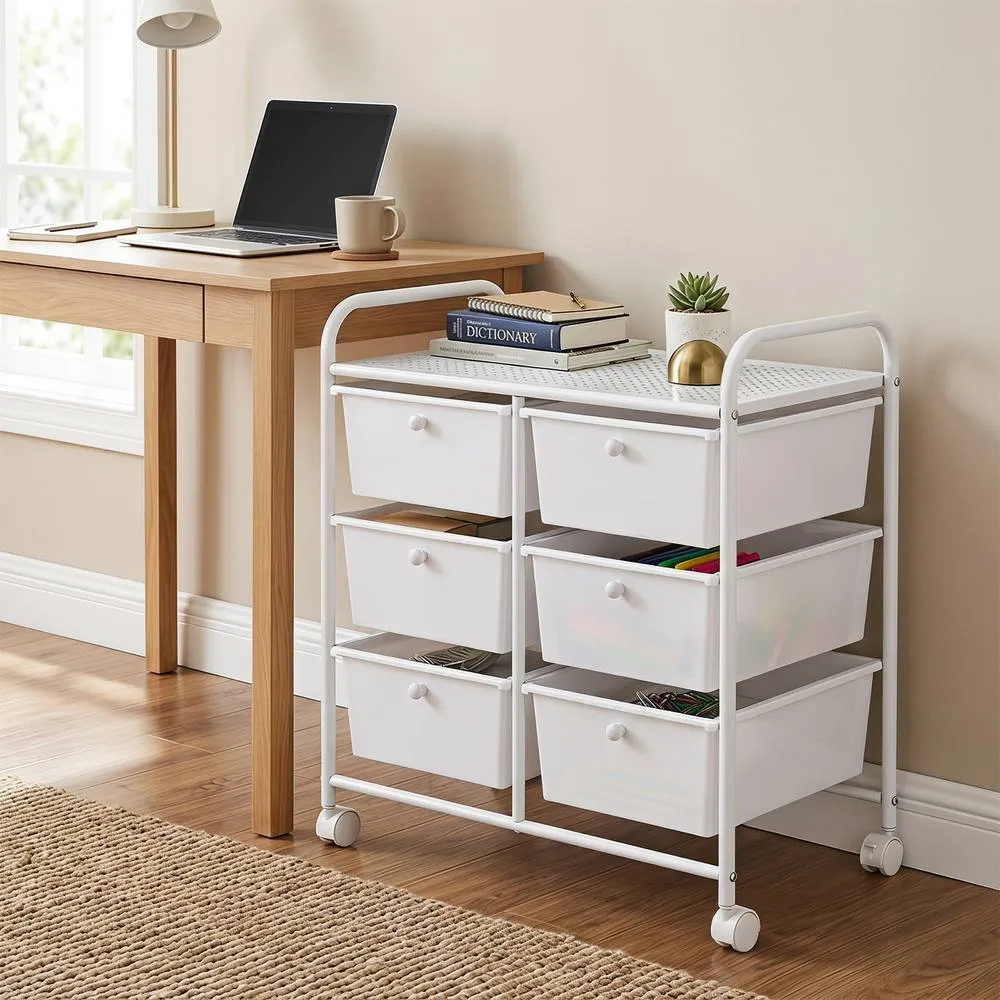 Costway 6-Drawer Rolling Cart Storage Cart w/4 Universal Wheels in White 5