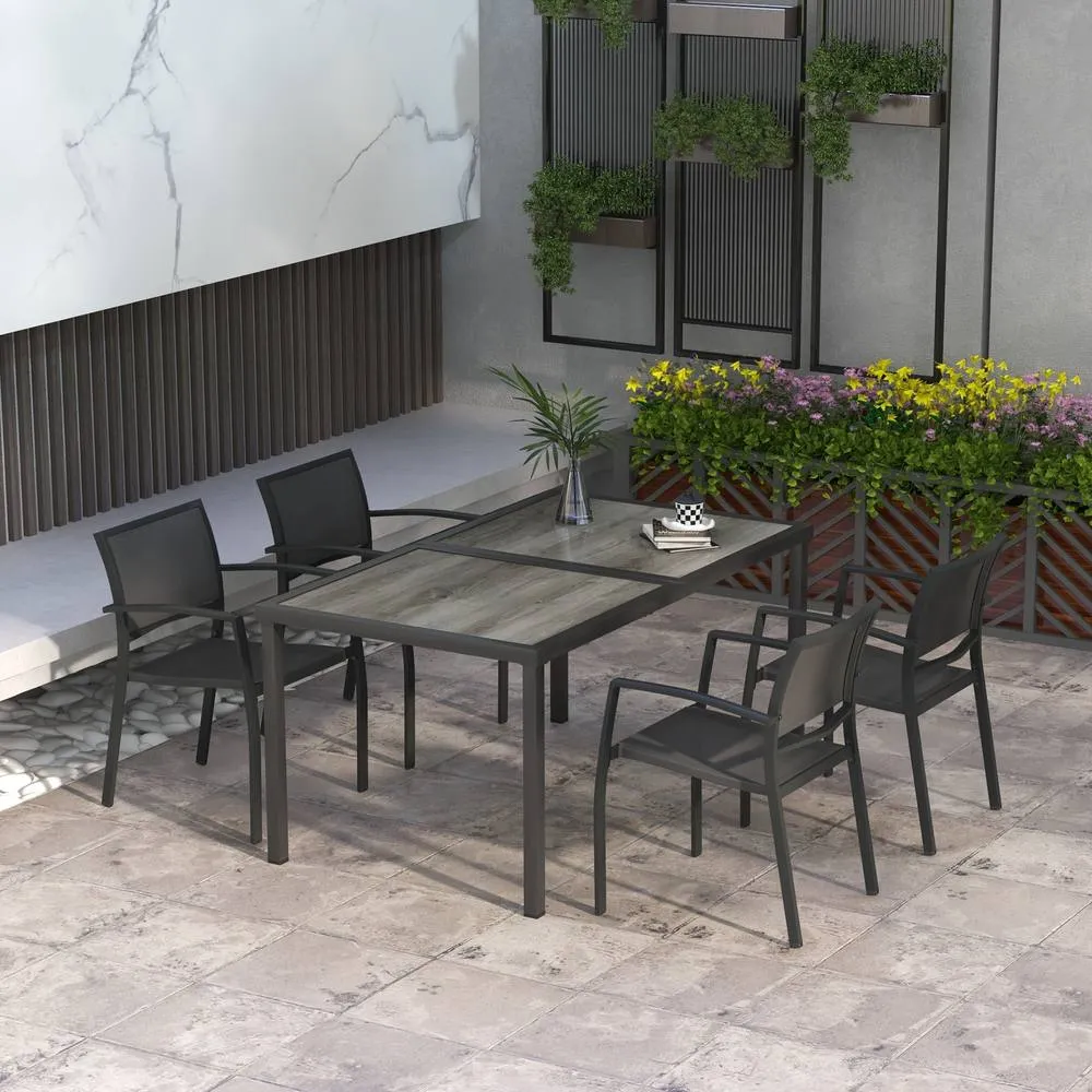 OUTSUNNY 5 Pieces Patio Dining Set with 4 Stackable Chairs in Grey