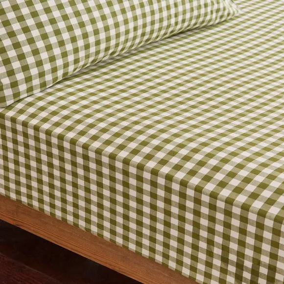 Portloe Gingham Woven 100% Cotton Fitted Sheet