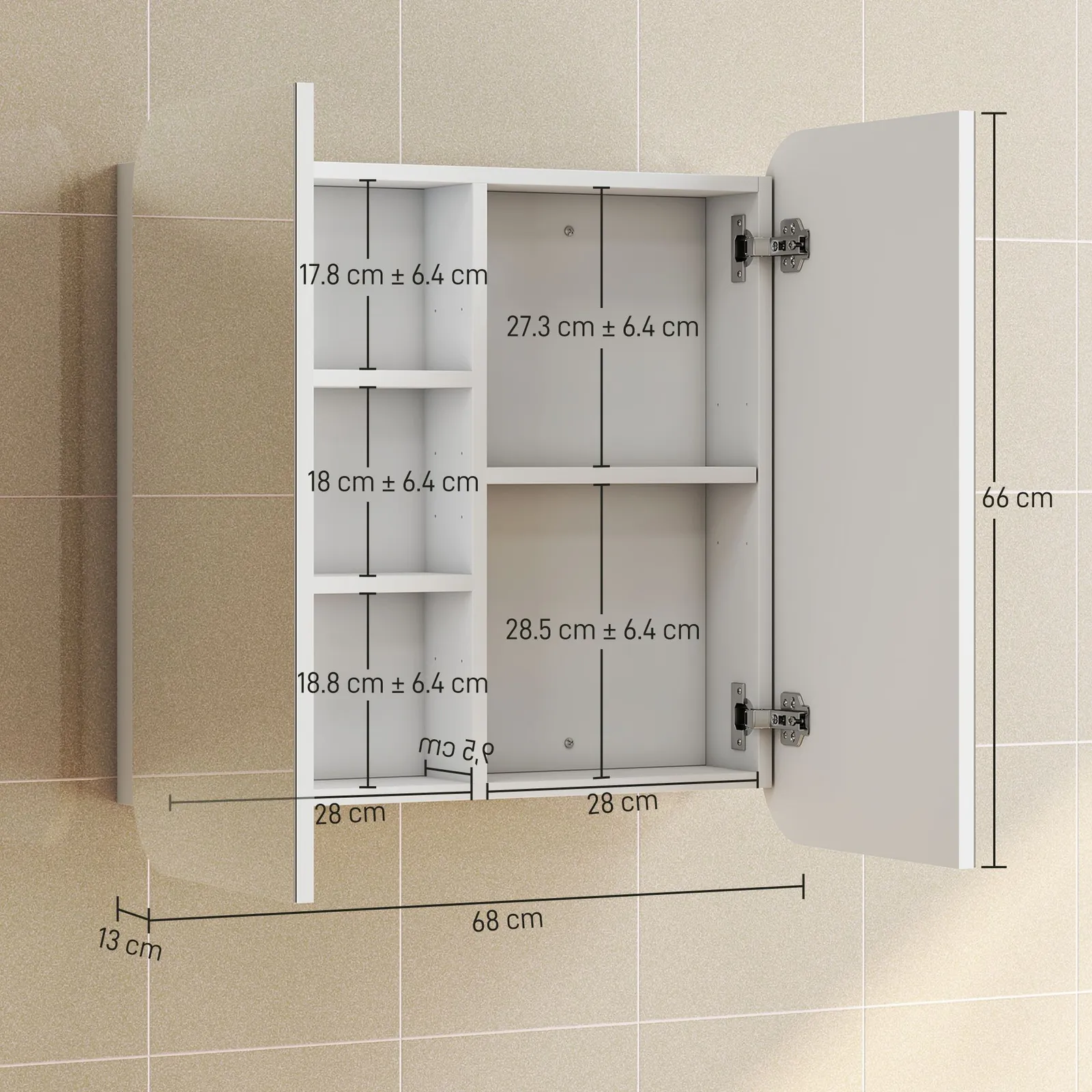 HOMCOM Arched Bathroom Mirror Cabinet, Wall Mounted Mirrored Cabinet in White 3