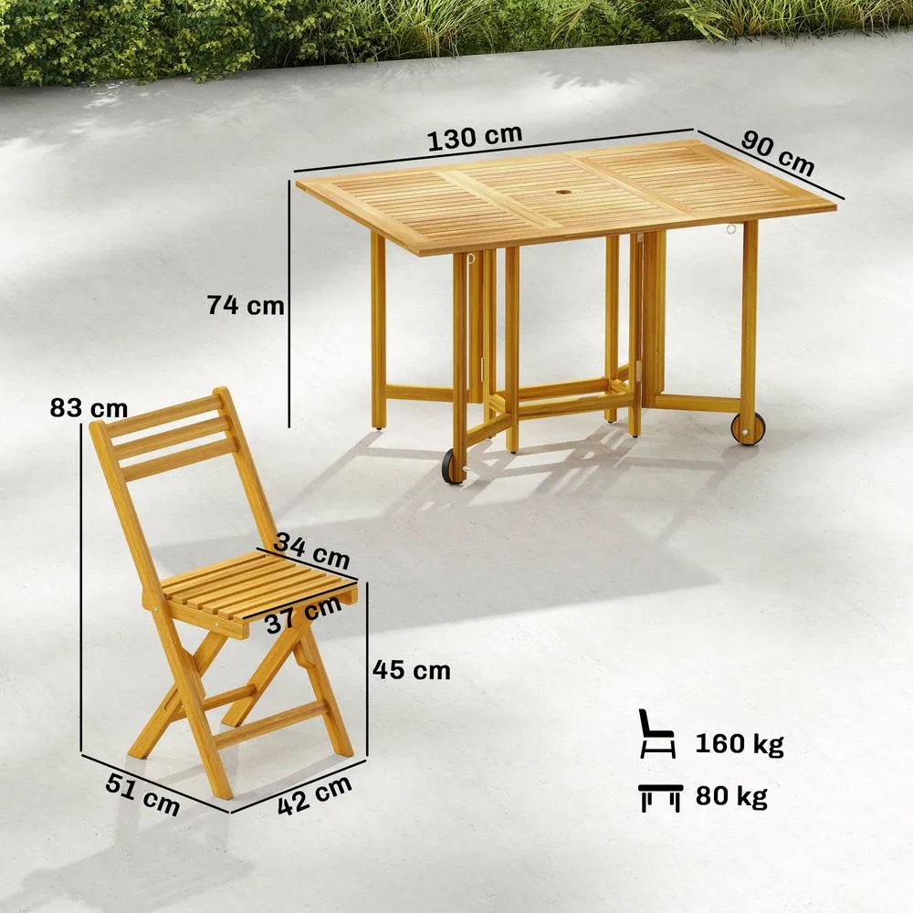 OUTSUNNY 7 Pieces Garden Dining Set with Extending Table, 6 Folding Chairs in Natural 3