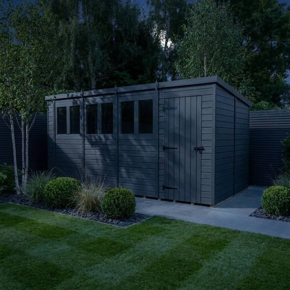 Buttercup Farm 18ft x 10ft Composite Pent Garden Shed Single Door With Windows in Grey 3